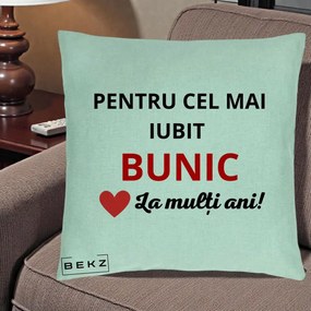 Cadou pentru Bunic - Perna Personalizata Pentru Cel Mai Iubit Bunic La Multi Ani Rosu, 40x40 cm, Verde Menta, Husa Detasabila, Perna Inclusa, BEKZ®