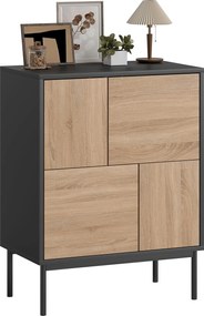 HOMCOM Sideboard cu uși push-to-open, dulap pentru sufragerie cu picioare metalice, dulap de bucătărie, MDF, Negru+lemn natural | Aosom Romania