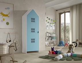 Dulap pentru copii Casami Bruges alb cu ușă albastru balet – cu rafturi și cuier – Vipack