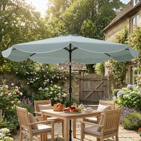 Outsunny Parasol de grădină exterior rotund înclinabil cu 3 poziții cu 8 spițe și faldon, Φ265 x 235 cm, Albastru | Aosom Romania