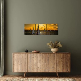 Tablou cu iaht în apus de soare (cu ceas) (90x30 cm)