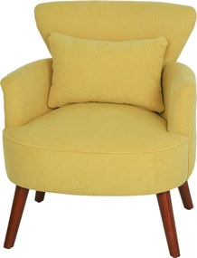 HOMCOM Fotoliu modern cu brațe, scaun accent tapițat cu pernă lombară, picioare din lemn de cauciuc, galben | Aosom Romania