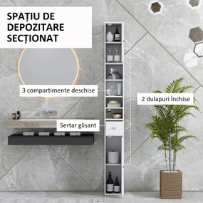 HOMCOM Dulap Înalt de Baie cu 2 Compartimente, 3 Rafturi Deschise și Sertar, 20x20x178 cm, Alb | Aosom Romania