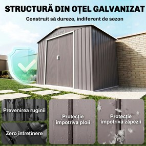 Outsunny Magazie Gradina - Căsuță de Grădină Metal 213x130x185 cm cu Uși Glisante | Aosom Romania