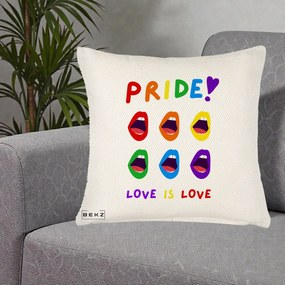 Perna Personalizata Pride Love is Love Curcubeu, 40x40 cm, Crem Reliefat, Husa Detasabila, Perna Inclusa, BEKZ®