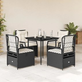 3262958 vidaXL Set mobilier de grădină cu perne, 5 piese, negru, poliratan