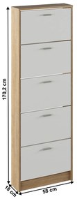 Dulap pantofi, 5 rafturi, stejar sonoma/ alb, MOBI 15