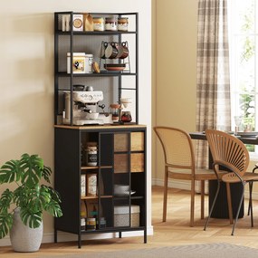 HOMCOM Bufet, dulap de bucătărie, blat de lucru, ușă glisantă, sertare și rafturi deschise, 60x40x180cm, lemn natural | Aosom Romania