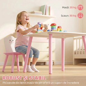 AIYAPLAY Set Masă și 2 Scaune Copii 3-6 Ani cu Margini Rotunjite Temă Vată de Zahăr, MDF, Roz | Aosom Romania