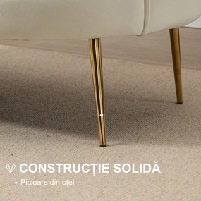 HOMCOM Canapea 2 Locuri Crem în Stil Vintage Industrial Chic din Catifea pentru Eleganță în Intrare | Aosom Romania