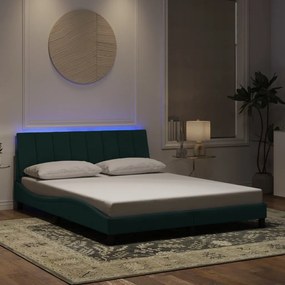 vidaXL Cadru de pat cu lumini LED, verde închis, 160x200 cm, catifea