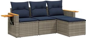 vidaXL Set canapea de grădină cu perne, 4 piese, gri, poliratan