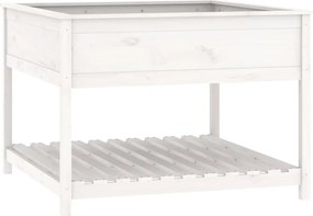 vidaXL Jardinieră cu raft, alb, 111,5x111,5x81 cm, lemn masiv de pin