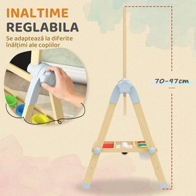 AIYAPLAY Șevalet pentru copii cu tablă dublă pentru cretă și markere, tablă magnetică și tăviță pentru accesorii, rolă de hârtie inclusă, lemn natur | Aosom Romania
