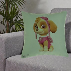 Perna Personalizata Skye PAW Patrol Roz, 40x40 cm, Verde, Husa Detasabila, Perna Inclusa, BEKZ®