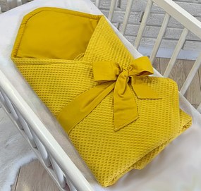 Pătură de înfășat de lux Baby Nellys, material făgure cu fundă, 75 x 75 cm - muștar