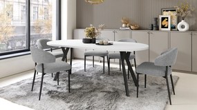 Mazzoni ALDO Alb Mat/picioare negre - MASĂ ROTUNDĂ STIL LOFT PENTRU SALON/SUFRAGERIE EXTENSIBILĂ CU PICIOARE ÎN FORMĂ DE "Y"