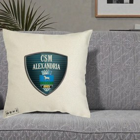 Perna Personalizata CSM Alexandria Fotbal, 40x40 cm, Ecru, Husa Detasabila, Perna Inclusa, BEKZ®
