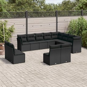 vidaXL Set canapele de grădină, 12 piese, cu perne, negru, poliratan