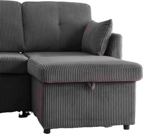 Canapea modulară în formă de L din catifea, canapea extensibilă rabatabilă convertibilă, cu spații de depozitare în scaune, Gri Închis