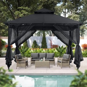 ABCCANOPY Foișor de gradina 3.3x3.3 m - Foișor exterior cu cadru din oțel și plasă de țânțari pentru gazon, curte, grădină, terasă, Negru