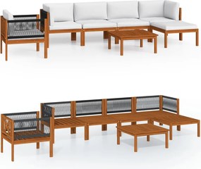 vidaXL Set fotoliu de grădină cu 7 piese, perne, lemn crem, acacia și frânghie