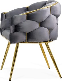 Scaun living gri din catifea cu picioare aurii metalice BUC 251