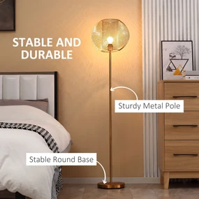 HOMCOM Lampă de Podea Auriu, Design Modern cu Abajur, Ideală pentru Camera de Zi și Dormitor, E27 40W, Metal | Aosom Romania