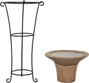 Lumânare decorativă din lemn masiv cu suport din fier forjat negru, 3 fitile, 45×45×95 cm, pentru terasă și exterior, „Torchère"