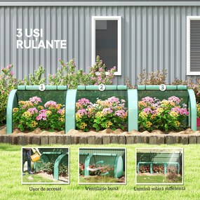 Outsunny Mini seră tunel cu acoperire PE, cadru din oțel și uși cu fermoar, Verde | Aosom Romania