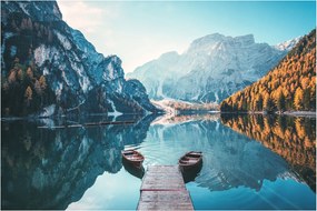 Tablou - Bărci pe Lacul Braies (90x60 cm)