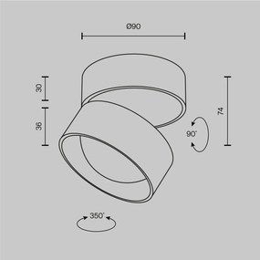 Spot aplicat directionabil LED Lens negru 3000K 12W