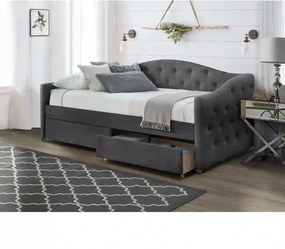 Divan dormitor ALOHA 90x200, stofa catifelata gri, cu somiera si spati