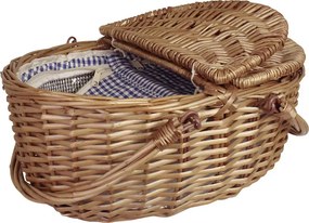 Geantă frigorifică din răchită împletită cu căptușeală în carouri albastre, B 28 x H 17 x L 39 cm, „Willow Cooler Bag Ina Blue"
