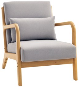 HOMCOM Fotoliu lounge - 3 perne incluse - șezut adânc - brațe - structură din lemn de hevea - aspect de catifea gri | Aosom Romania