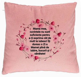 Perna Decorativa, Model cu Model pentru Mama cu text 40x40 cm, Roz, Husa Detasabila, Burduf