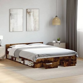 vidaXL Cadru pat cu sertare stejar fumuriu 120x200 cm lemn prelucrat