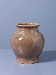 Vază din ceramică artizanală roz cu decor botanic, finisaj lucios, 20×21 cm, „Rosaire"