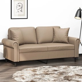 vidaXL Canapea cu 2 locuri cu pernuțe, cappuccino, 140 cm, piele eco.