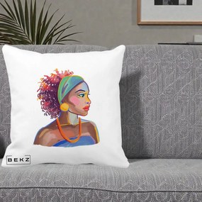Perna Decorativa Portret Femeie Urbana Acuarela, 40x40 cm, Alba Mata, Husa Detasabila, Perna Inclusa, BEKZ®