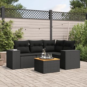 3225425 vidaXL Set mobilier de grădină cu perne, 5 piese, negru, poliratan