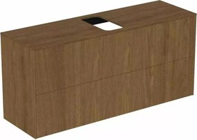 Dulap baza suspendat Ideal Standard Atelier Conca 2 sertare si blat cu decupaj central 120 cm finisaj nuc inchis