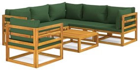 3155320 vidaXL Set mobilier de grădină cu perne verzi, 7 piese, lemn masiv