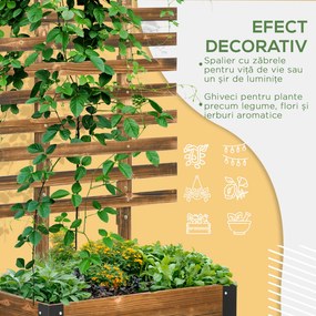 Outsunny Jardiniera cu Spalier pentru Plante Agatatoare si Roti, Jardiniera din Lemn de Brad cu Design Autodrenant, 65x31x147 cm, Maro Carbonizat