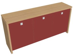 Dulap mic Verno 188 x 46 x 90 cm, uși de sticlă, stejar deschis / roșu
