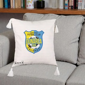 Perna Personalizata AFC Dunarea Calarasi 2005 Fotbal, 40x40 cm, Bej cu Franjuri, Husa Detasabila, Perna Inclusa, BEKZ®