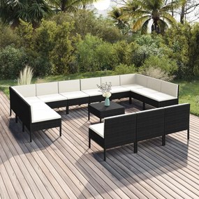 3094616 vidaXL Set mobilier de grădină cu perne, 14 piese, negru, poliratan