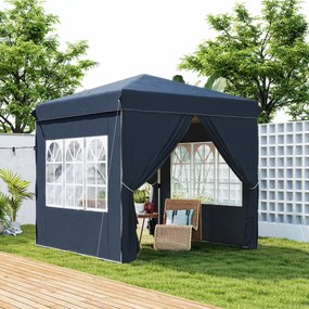 Outsunny Pavilion pop-up 2,5 x 2,5 m cu pereți laterali și geantă de transport, cort de grădină reglabil pe înălțime UPF50+, Albastru închis | Aosom Romania