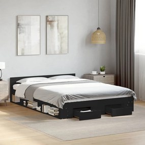 vidaXL Cadru pat cu sertare negru extralucios 150x200cm lemn prelucrat