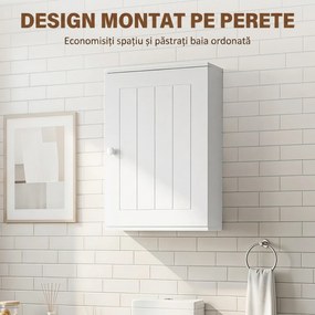 HOMCOM Dulap de Perete pentru Baie cu Raft Reglabil și Ușă, 30x14x50 cm, Alb | Aosom Romania
